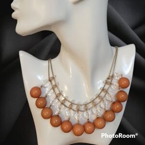 VTG ETC! Bauble Beaded Double Chain Plastron Bib Festival Statement Necklace